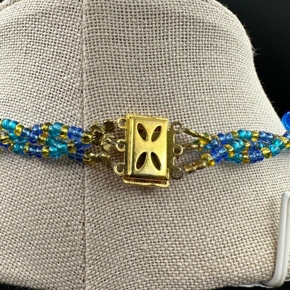 Vintage CZECH element blue teardrop glass beads clips on earrings and necklace - Picture 7 of 16